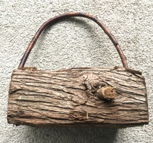 Vintage rustikaler Baumstamm Cottagecore handgefertigter Landhaus Holzkorb mit Astgriff - Bild 1 von 7