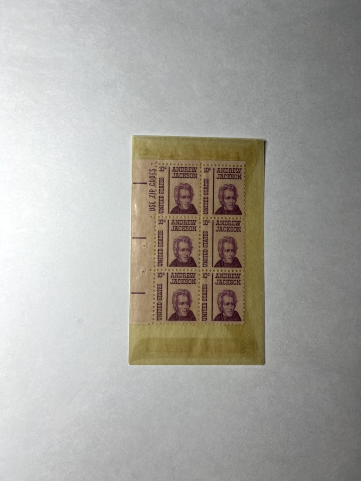US Stamps, Scott #1286 10c plate block Andrew Jackson 1967 XF M/NH - Image 1 of 1