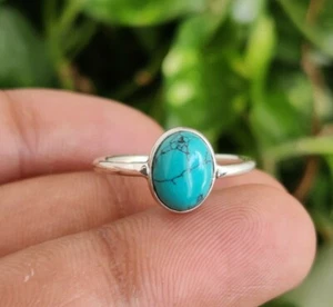 Natural Turquoise 925 Sterling Silver Handmade Gemstone Minimalist Women Ring - Picture 1 of 10