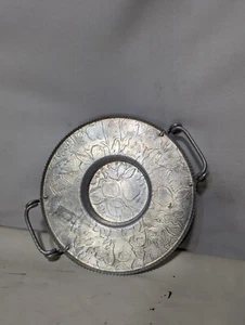 Vintage Aluminum Serving Tray with Handles, Etched w/ Floral Pattern 11.5" dia. - Picture 1 of 3
