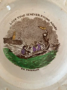 Alter Staffordshire Teller 1845 Lektionen verlorene Zeit nie wieder gefunden Dr Franklin - Bild 1 von 7
