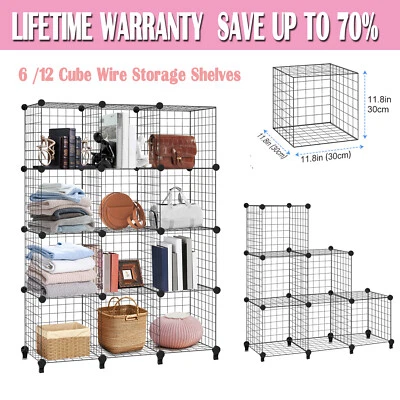 6/12 Cube Metal Wire Rack Interlocking Storage Display DIY Storage Shelves UK - Image 1 of 4