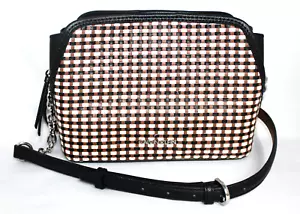 CALVIN KLEIN Hailey Woven Triple Compartment Chain Crossbody Black Brown White - Picture 1 of 9