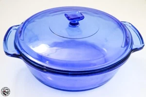 VTG Anchor Hocking Cobalt Blue 2 Quart Casserole Dish with Lid 9" USA Made #1038 - Picture 1 of 5