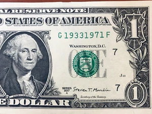 1933 - 1971 Tombstone Birth Year Note One Dollar Bill Fancy Serial Number - Picture 1 of 3