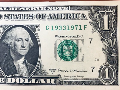 1933 - 1971 Tombstone Birth Year Note One Dollar Bill Fancy Serial Number - Image 1 of 3