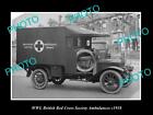 Old Historic Photo Of Wwi British Army Red Cross Ambulance Strathearn C1918