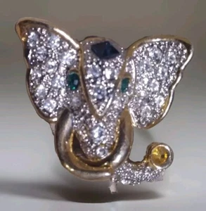 Brooch Pin Rhinestone Elephant Brooch Head Green Eyes Pin - Picture 1 of 12
