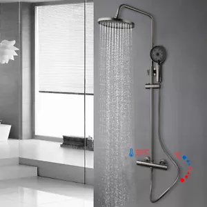 9"Gun Metal Thermostatic Bathtub Shower Faucet Set Mixer Rainfall Shower Tap - Picture 1 of 11