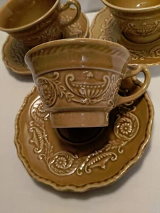 Regency Ironstone Canonsburg Pottery Gold Cup Saucer Set of 3 vintage USA 1960s - Picture 1 of 3