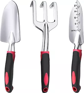 3pc Garden Tool Set โ Aluminum Hand Shovel, Transplanter & Rake w/ Soft Grip - Picture 1 of 6