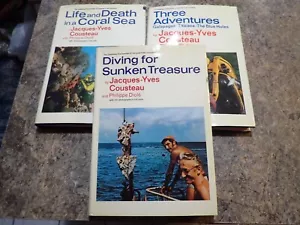 The Undersea Discoveries Of Jacques- Yves Cousteau lot of 3 books hardcover - Picture 1 of 13