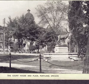 Portland Oregon c 1905 Elk Court House Plaza Singer Sewing Machine Ad Trade Card - Picture 1 of 12