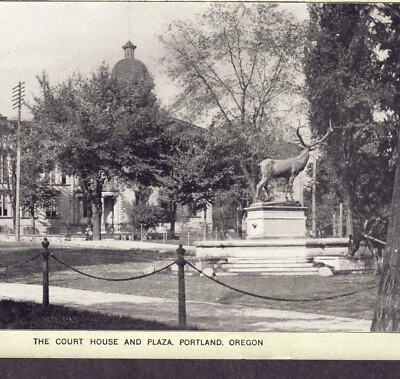 Portland Oregon c 1905 Elk Court House Plaza Singer Sewing Machine Ad Trade Card - Image 1 of 4