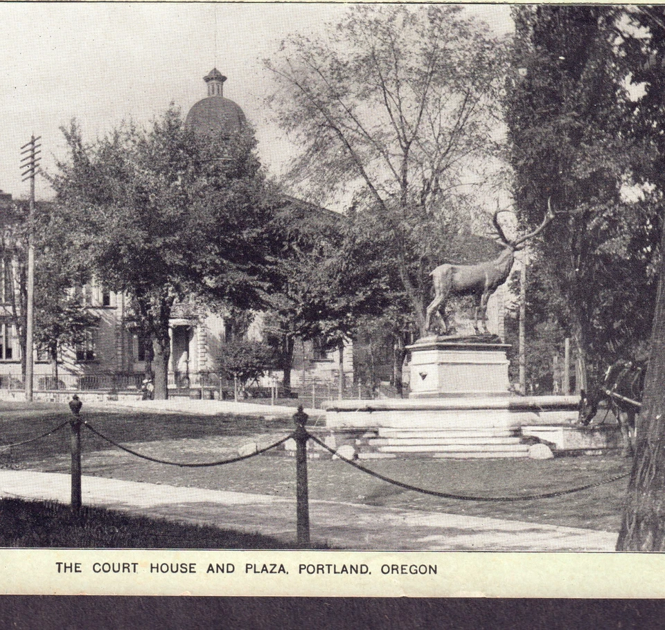 Portland Oregon c 1905 Elk Court House Plaza Singer Sewing Machine Ad Trade Card - Image 1 of 4