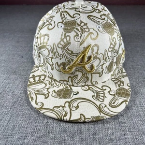 Atlanta Braves Hat Cap New Era 59Fifty 7 1/2 Gold Crown All Over Print AOP - Picture 1 of 13