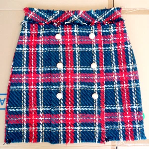 Schottenkaro Tweed Minirock Y2K Punk Grunge Preppy Academia 90er blau rot SMALL - Bild 1 von 9