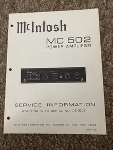 Vintage Mcintosh MC 502 Verstärker Service Manual Information Original - Bild 1 von 1