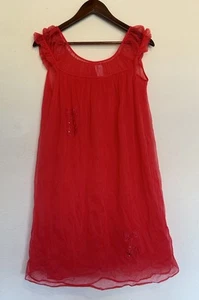 Vintage 1960s Sheer Red Babydoll Long Slip Dress Dainty Coquette Bow Nylon M - Picture 1 of 7