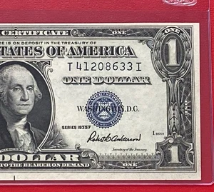 $1 1935-F ( T- I Block )  BLUE SEAL SILVER CERTIFICATE CU. - Picture 1 of 3