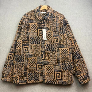 ZARA Fleece Jacket Men XL Buttons Aztec Southwestern Sherpa Lin Teddy Navajo AOP - Picture 1 of 11