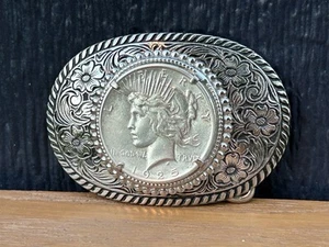 Antiker PEACE DOLLAR von 1925 montiert in einer alten GÜRTELSCHNALLE - Bild 1 von 9