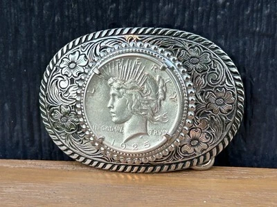 Antique 1925 PEACE DOLLAR Mounted In A Vintage BELT BUCKLE - Image 1 of 4
