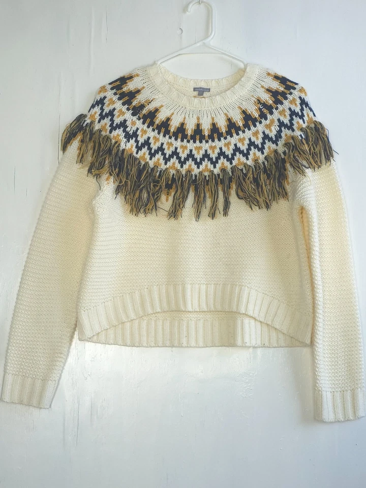 Charlotte Russe Fair Isle вязаный свитер женщин M крем кисточки ворота акрил - Изображение 1 из 4