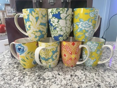 Lot Of 7 Certified International Damask Floral Assorted Designs 14oz Mugs Cups * - Image 1 of 4