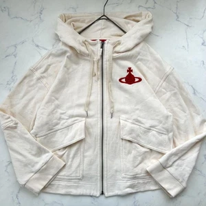 Vivienne Westwood Sudadera con Capucha con Bordado Orbe, Crema, Cremallera, Talla 00, Usada - Imagen 1 de 11