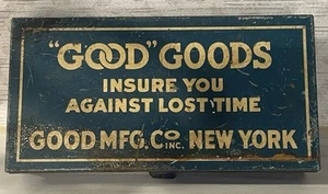 VTG Good Goods MFG. Co New York Advertising Tin W/ Neoprene Concave Cushions - Picture 1 of 7