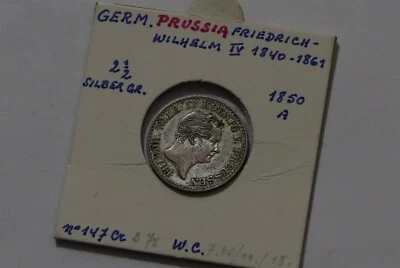 🧭 🇩🇪 GERMANY PRUSSIA 2 1/2 GROSCHEN 1850 SILVER SHARP DETAILS B66 #671 - Image 1 of 3