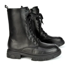 Schwarze Damen-Bikerstiefel Damen Schnürstiefeletten Knöchelkampf Freizeitstiefeletten Größe 3-8 - Bild 1 von 23