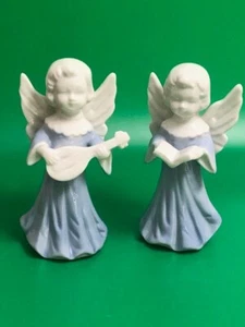2 Vintage blau und weiß Porzellan Engel Figuren 4 1/2" Made in Japan - Bild 1 von 5