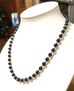 Fine 3mm 14k Yellow Gold Bead & 6mm Black Onyx Bead 18” Necklace - Picture 1 of 10