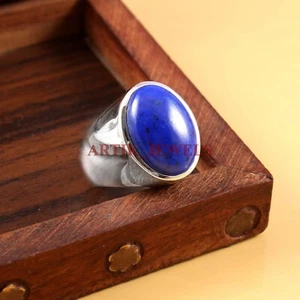 Natural Lapislázuli Piedra preciosa con 925 Plata De Ley Anillo - Imagen 1 de 3