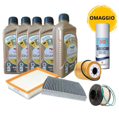 KIT TAGLIANDO 5 LT OLIO TOTAL 5W30 INEO RCP  + 4 FILTRI MOTORI PSA 1500 BLUE HDI - Immagine 1 di 4