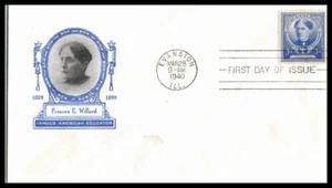 1940 Frances E. Willard educator Sc 872-1A Harry Ioor blue cachet (1F - Picture 1 of 1
