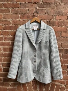 Vintage Chanel Boutique Women's Jacket, Sz 40, Light Blue Melange Tweed France - Picture 1 of 14