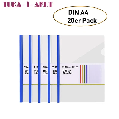 TUKA-I-AKUT 20er A4 Clip Bar Slide Binders Schiebeleiste Cover PP Files Folders Blau TKD8040