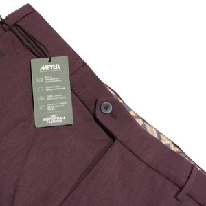 Pantalones de vestir Meyer nuevos con etiquetas talla 54 (38 EE. UU.) Bonn en mezcla de lana púrpura liso - Imagen 1 de 14