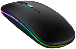 LED Wireless Mouse, Matte Black, Slim Rechargeable Wireless Silent Mouse, 2.4G P - Picture 1 of 2