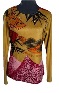 Vintage Y2K 90s Pierre Cardin Top S Artsy Crystal Embellished Asian Grunge - Picture 1 of 22