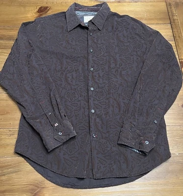Camisa Vintage Italia C.1958 Marrom Burnout Paisley Manga Longa Botões - Imagem 1 de 4