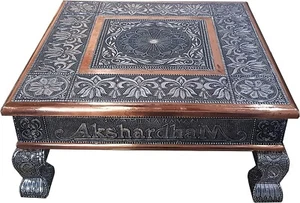 15"x15" Swaminarayan Akshardham Oxidised Copper Bajath Bajot Puja Table Chowkie - Picture 1 of 5