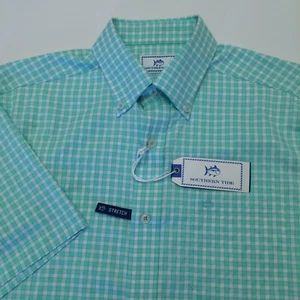 Southern Tide Intercoastal Shirt Gingham Cockatoo Green Short Sleeve Men S - Picture 1 of 9