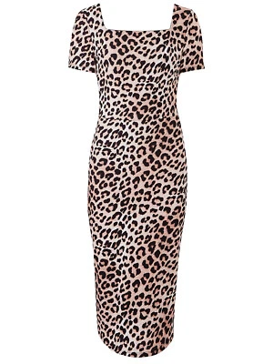 Misura 26 Forti Marrone Leopardo 50s Forma Sculpt Midi Abito Anthology Builtin - Immagine 1 di 2