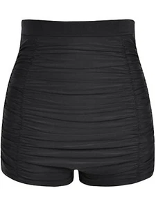 Women High Waist Swim Shorts Ruched Bikini Bottoms Tummy Control Swimsuit Trunks - Picture 1 of 8
