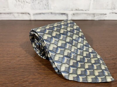 Albert Nipon Tie - Blue & Gray Geometric Print - 100% Imported Silk - Image 1 of 4
