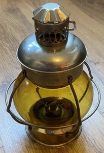 Nautisches Schiff Lastkahn Ölbrenner Zwiebel Sturm Lampe Laternenlicht seltenes Bernsteinglas - Bild 1 von 7